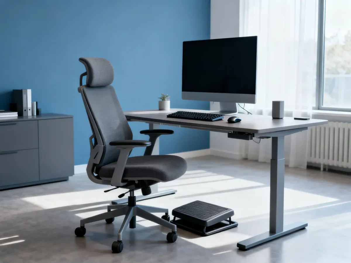 Ergonomiczne stanowisko komputerowe w jasnym biurze